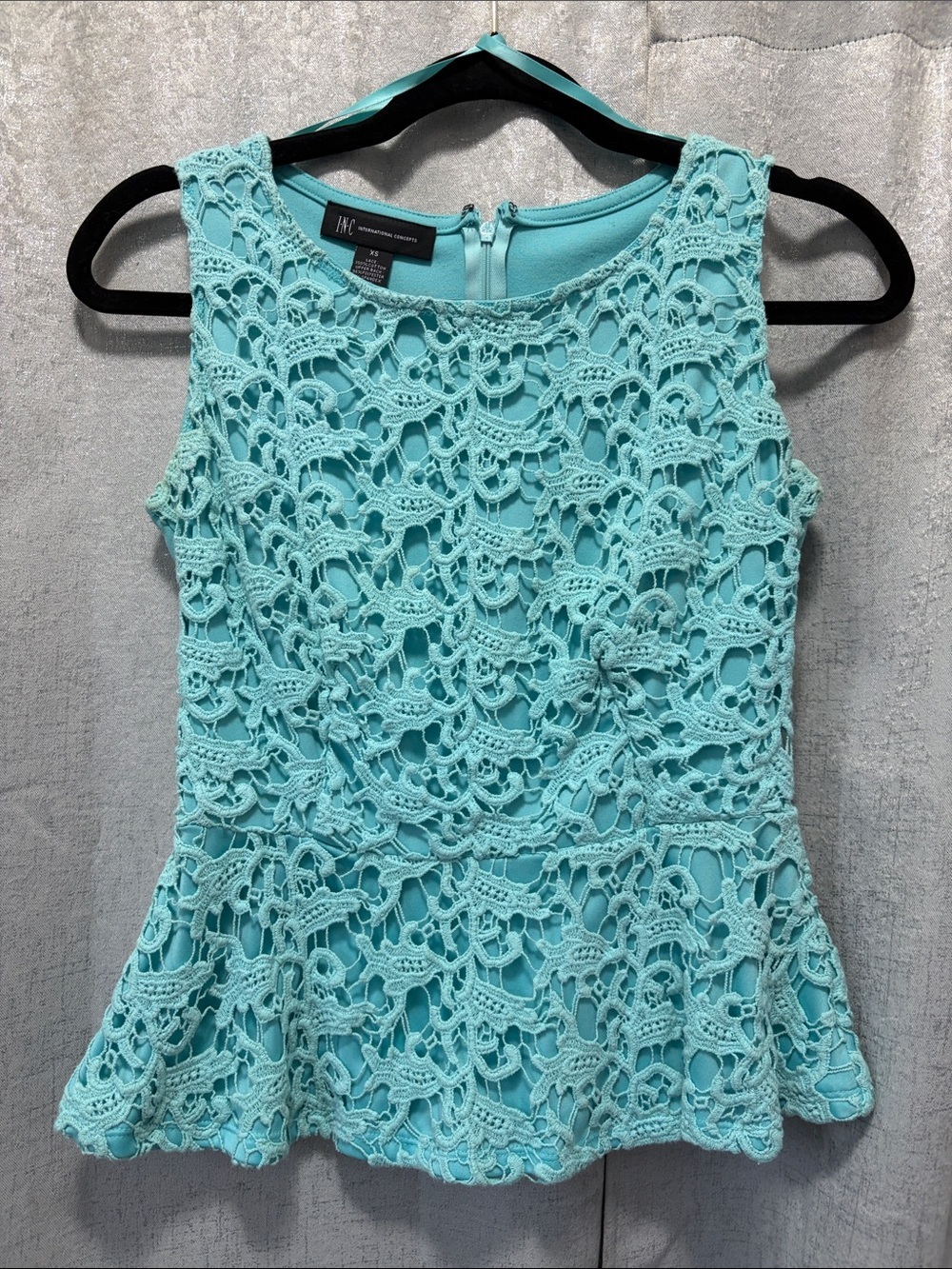 INC International Concepts Aqua Blue Lace Peplum Top Xs